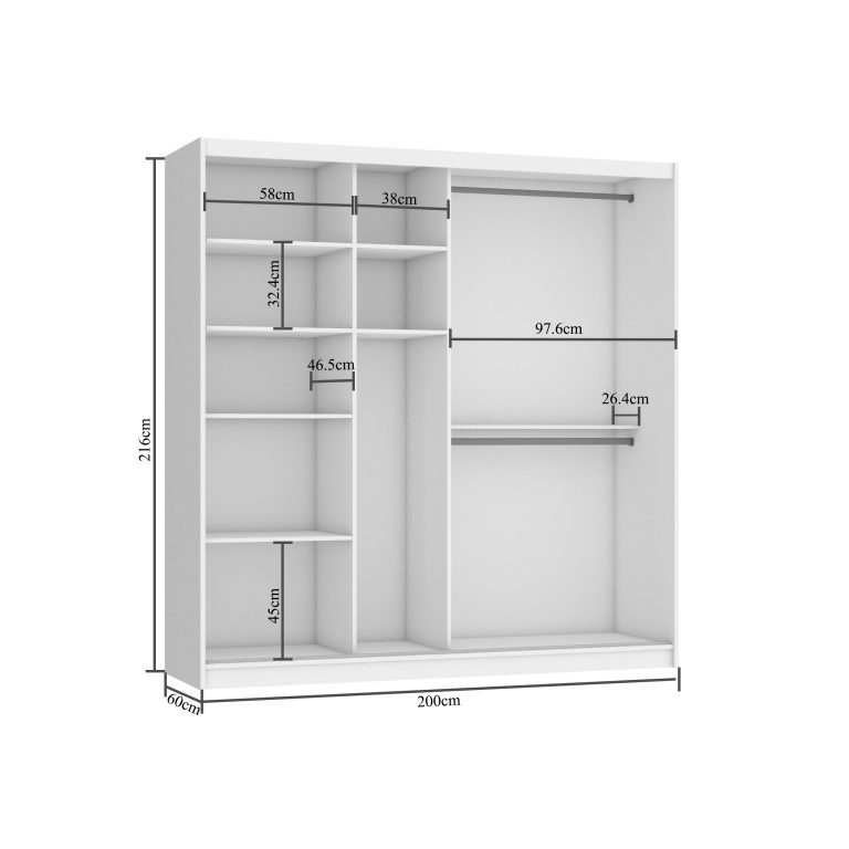 Tolóajtós szekrény 200 cm Belini fehér matt tükörrel MBP SZP1/2/B/B/0/AL