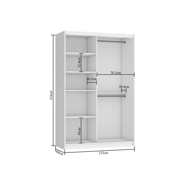Tolóajtós szekrény 133 cm Belini fehér matt / piros fényű tükörrel BH SZP2/2/W/WI/5B/HI