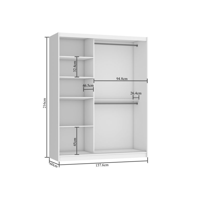 Tolóajtós szekrény 158 cm Belini fekete matt / fekete fényű tükörrel és fiókokkal BM SZP3/2/B/W/B/HI