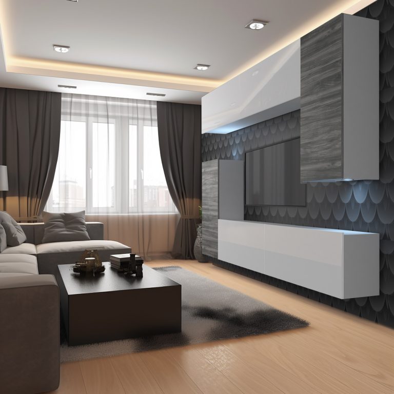 Szekrénysor Belini Premium Full Version fehér fényű / szürke antracit Glamour Wood + LED világítás NEX 8/0/W/WGW1WGW1/0/0/PP
