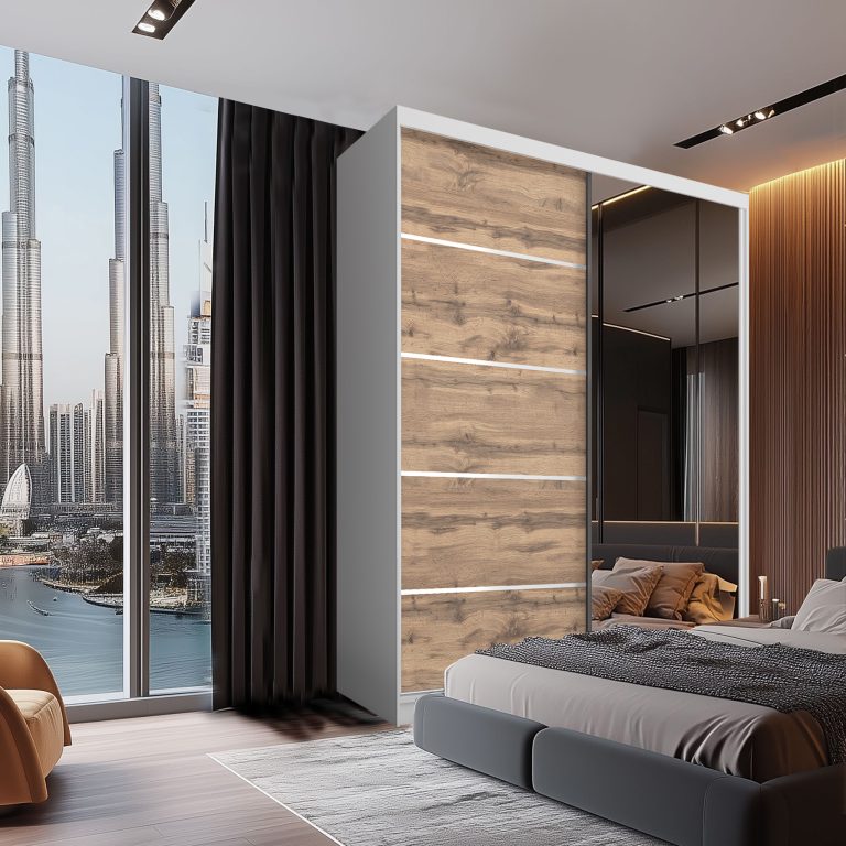 Tolóajtós szekrény SERENITY 133 cm tölgy wotan matt MBP SERENITY SZP6/0/W/DW/0/HIAL