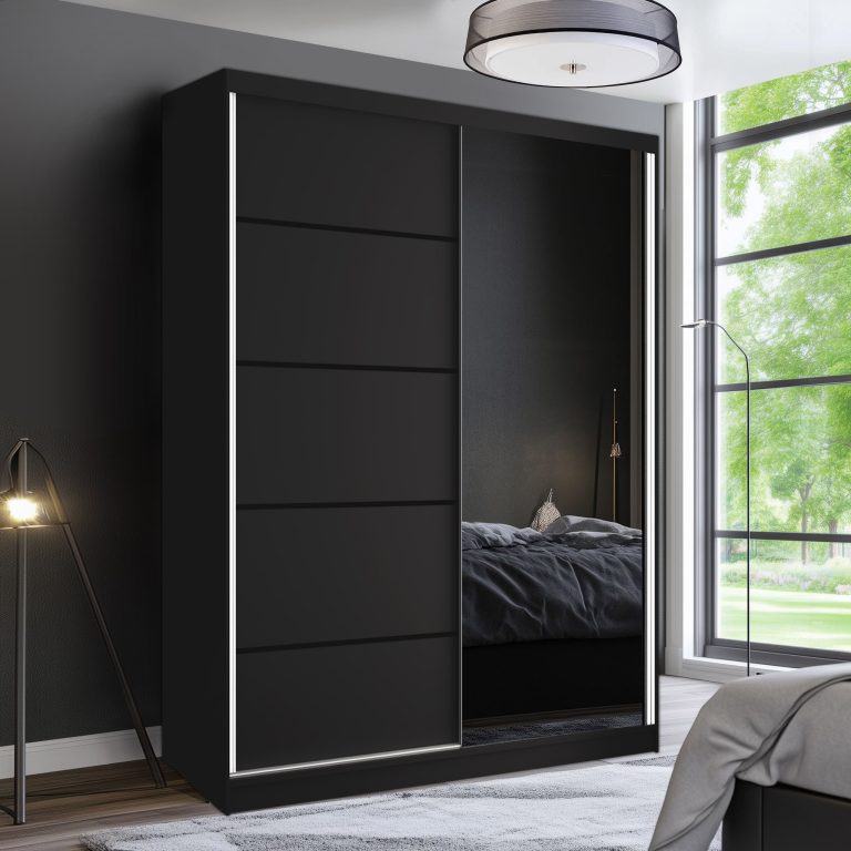 Tolóajtós szekrény SERENITY 133 cm fekete matt MBP SERENITY SZP6/0/B/B/0/HIAL