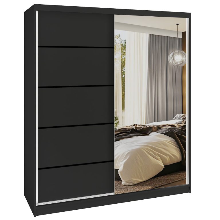 Tolóajtós szekrény SERENITY 158 cm fekete matt MBP SERENITY SZP7/0/B/B/0/HIAL