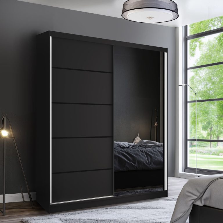 Tolóajtós szekrény SERENITY 158 cm fekete matt MBP SERENITY SZP7/0/B/B/0/HIAL