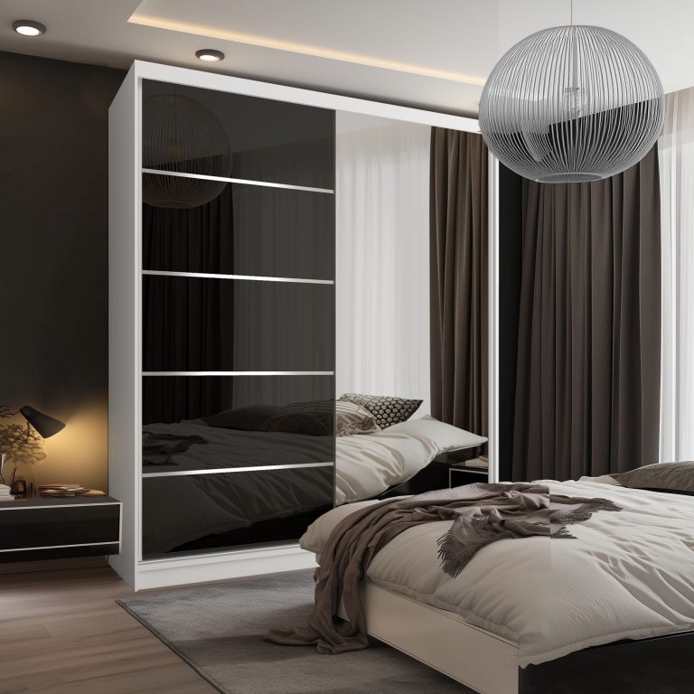 Tolóajtós szekrény SERENITY 158 cm fekete fényű MGB SERENITY SZP7/0/W/B/0/HIAL