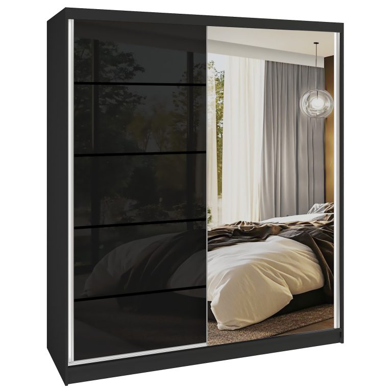 Tolóajtós szekrény SERENITY 158 cm fekete fényű MGB SERENITY SZP7/0/B/B/0/HIAL