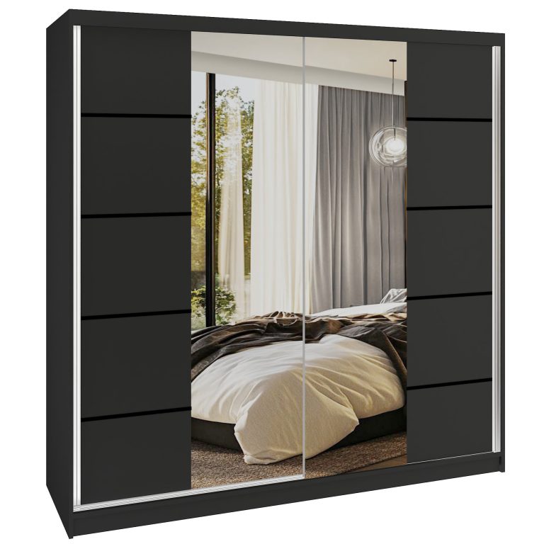 Tolóajtós szekrény SERENITY 200 cm fekete matt ME SERENITY SZP5/0/B/B/0/HIAL