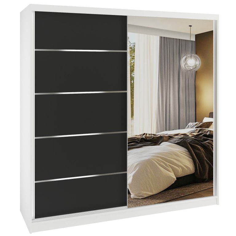 Tolóajtós szekrény SERENITY 200 cm fekete matt MBP SERENITY SZP5/0/W/B/0/HIAL