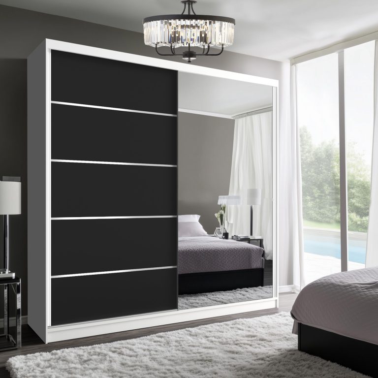 Tolóajtós szekrény SERENITY 200 cm fekete matt MBP SERENITY SZP5/0/W/B/0/HIAL