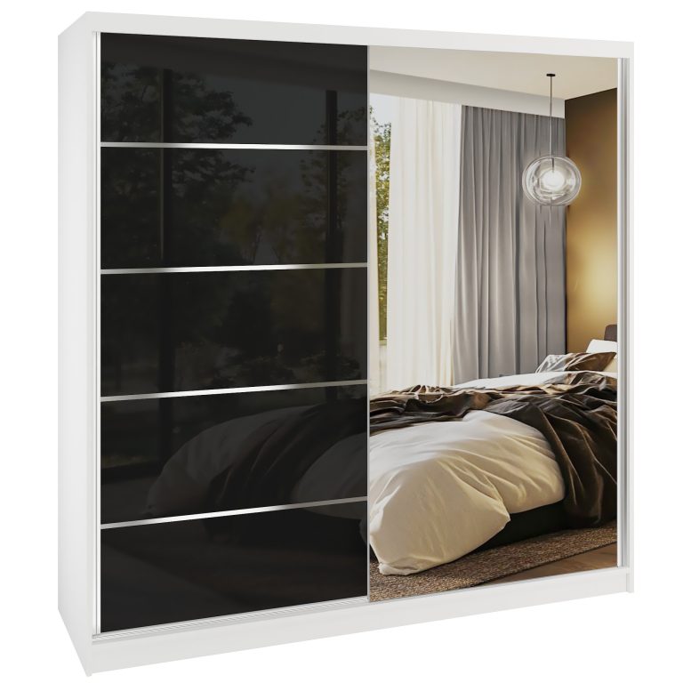 Tolóajtós szekrény SERENITY 200 cm fekete fényű MGB SERENITY SZP5/0/W/B/0/HIAL