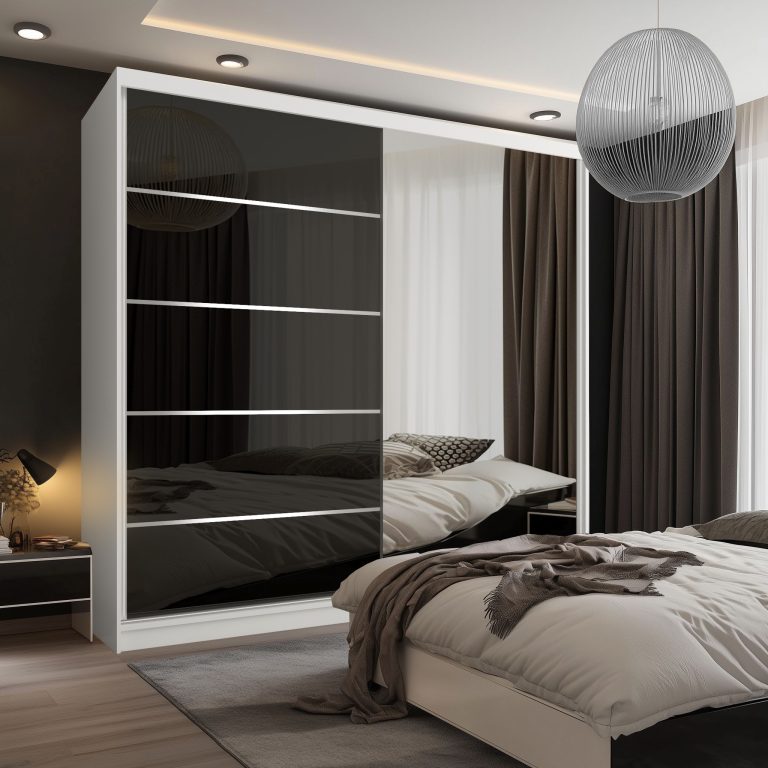 Tolóajtós szekrény SERENITY 200 cm fekete fényű MGB SERENITY SZP5/0/W/B/0/HIAL
