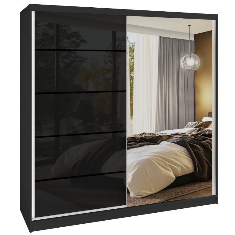 Tolóajtós szekrény SERENITY 200 cm fekete fényű MGB SERENITY SZP5/0/B/B/0/HIAL