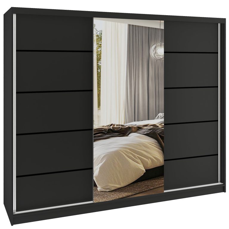 Tolóajtós szekrény SERENITY 232 cm fekete matt MBP SERENITY SZP8/0/B/B/0/HIAL