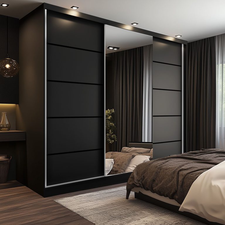 Tolóajtós szekrény SERENITY 232 cm fekete matt MBP SERENITY SZP8/0/B/B/0/HIAL
