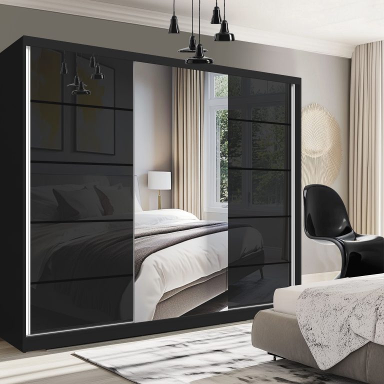 Tolóajtós szekrény SERENITY 232 cm fekete fényú MGB SERENITY SZP8/0/B/B/0/HIAL