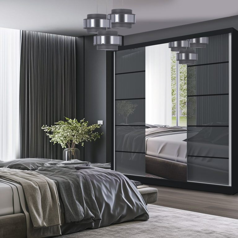 Tolóajtós szekrény SERENITY 200 cm szürke fényű MTG SERENITY SZP5/0/B/S/0/HIAL