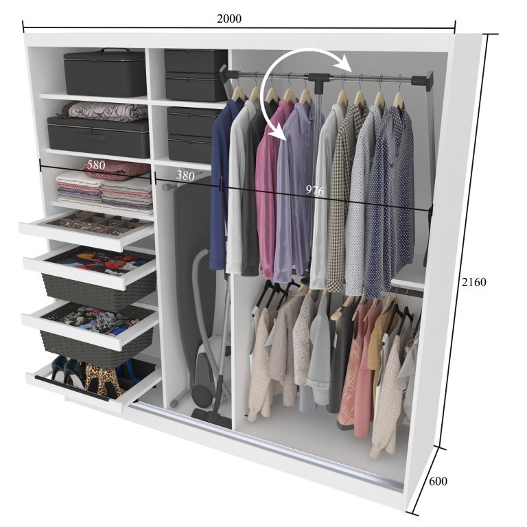 Tolóajtós szekrény SERENITY 200 cm fehér matt ME SERENITY SZP5/0/W/W/0/HIAL