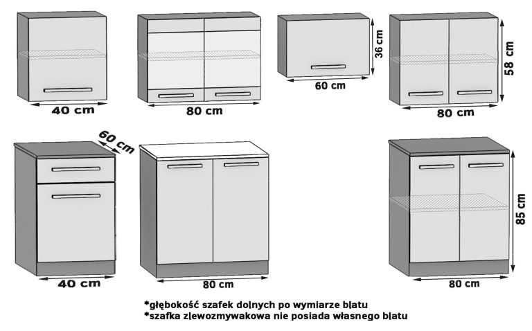 Konyhabútor JULIA 260 cm szürke fényű, munkalappal