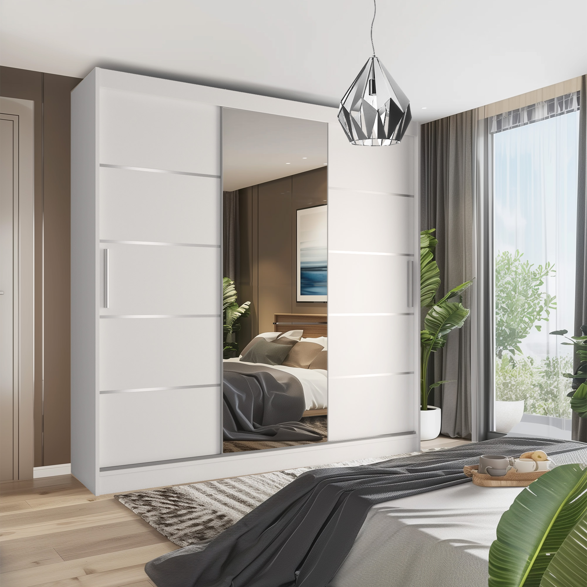 Tükröződő gardrób modern hálószobában