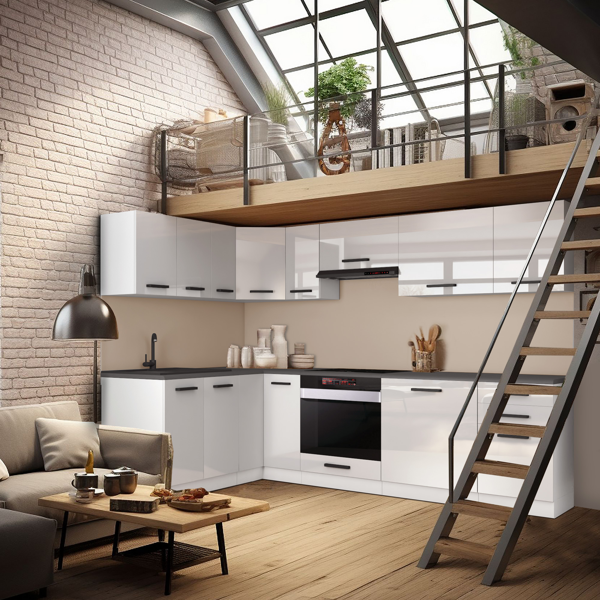 Stílusos tetőtéri konyha modern bútorokkal