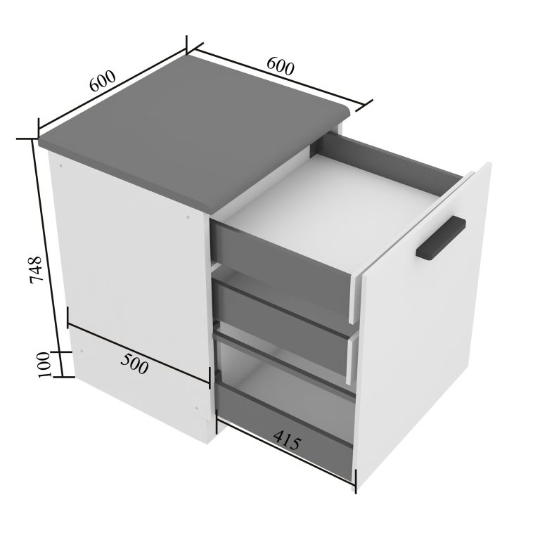 Konyhaszekrény alsó 60 cm fiókokkal INF SDSZW60/0/WT/W/B/B1/PP 