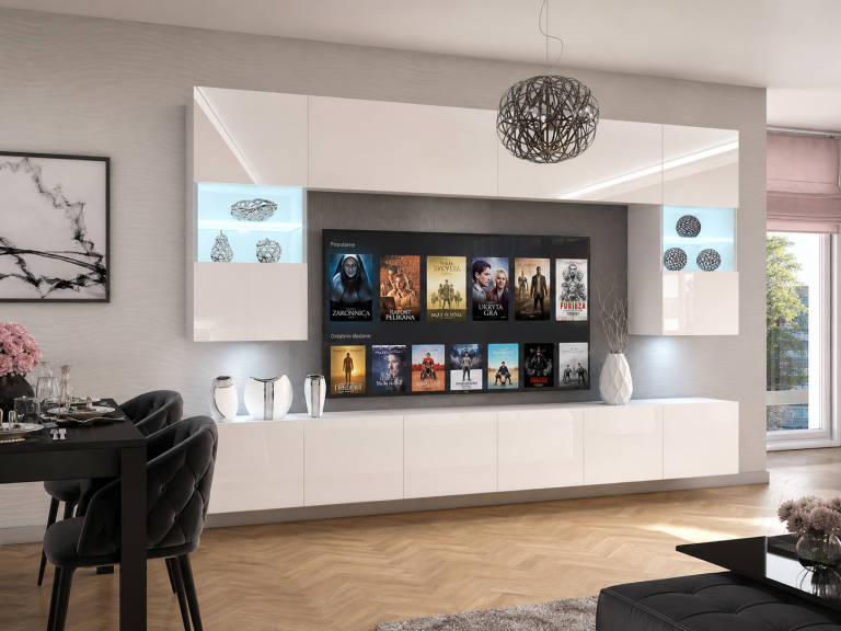 Szekrénysor  300 cm TV/RTV fehér fényu IMP 1/5/W/W/0/0