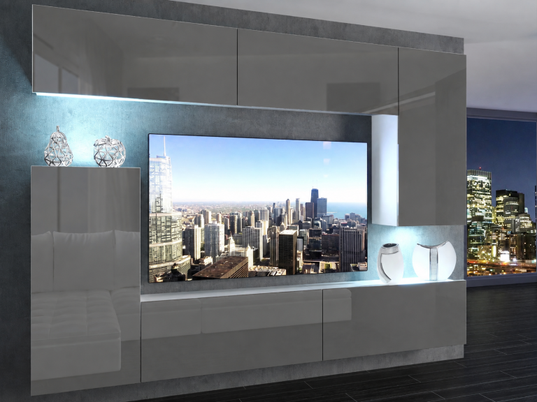 Szekrénysor 250 cm TV/RTV szürke fényes Gyártó IMP 8/5/W/S/0/0