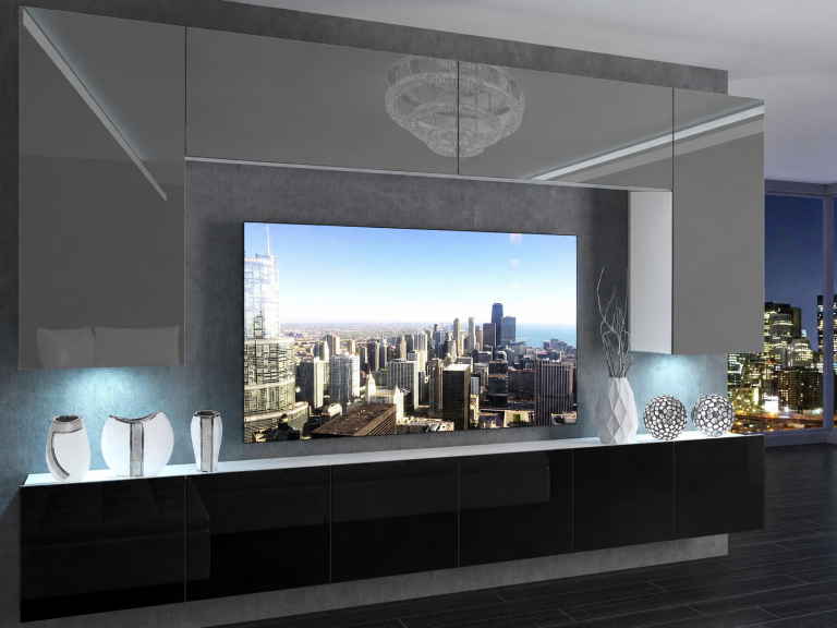 Szekrénysor 300 cm TV/RTV szürke fényes fekete fényes Gyártó IMP 2/5/W/SB/0/0