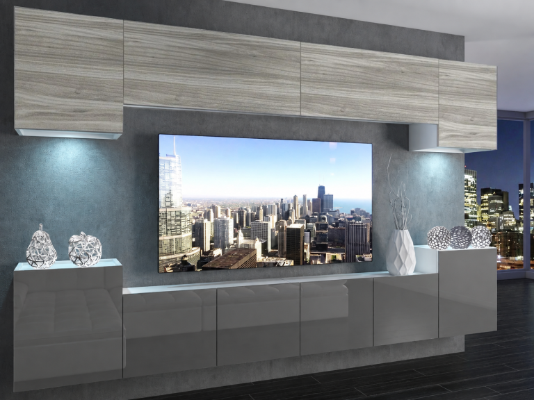 Szekrénysor 300 cm TV/RTV szürke fényes glamour wood Gyártó IMP 4/5/W/GW1S/0/0
