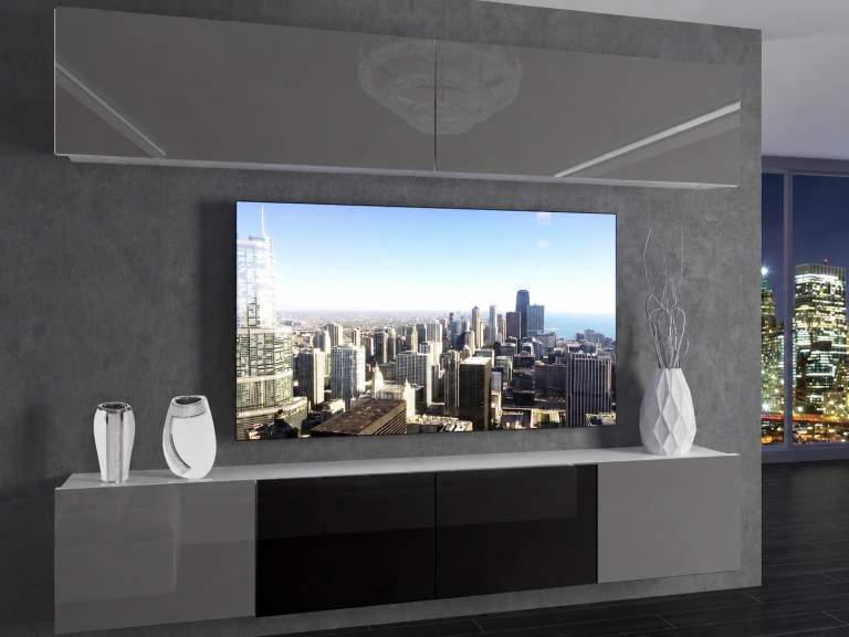 Szekrénysor 200 cm TV/RTV szürke fekete fényes Gyártó IMP 6/5/W/SSBS/0/0