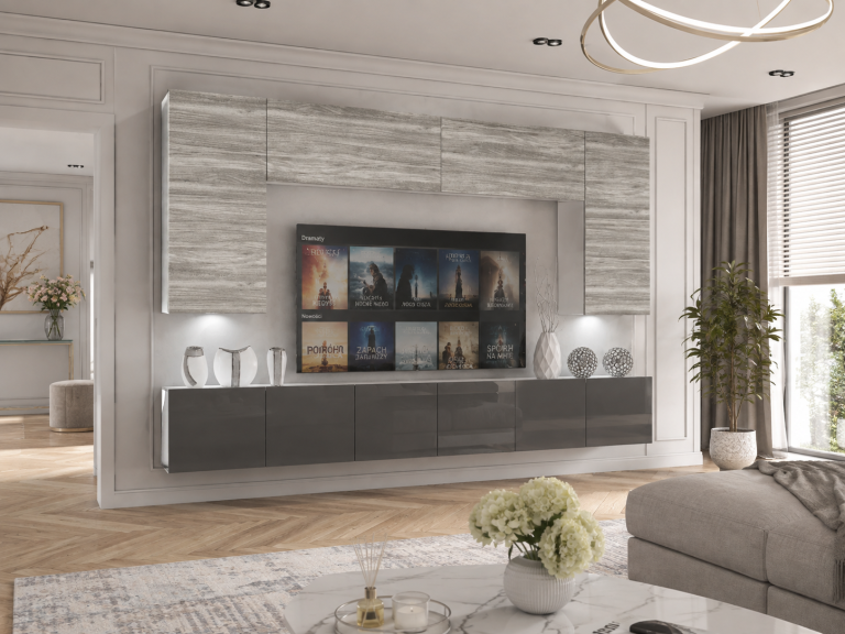 Szekrénysor 300 cm TV/RTV szürke antracit grafit fényes Gyártó IMP 2/5/W/GW1S/0/0