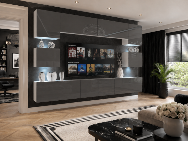 Szekrénysor 300 cm TV/RTV szürke fényes Gyártó IMP 3/5/W/S/0/0