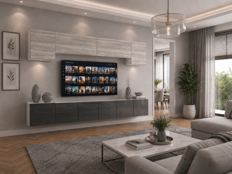 Szekrénysor 300 cm TV/RTV szürke fényes glamour wood Gyártó IMP 4/5/W/GW1S/0/0