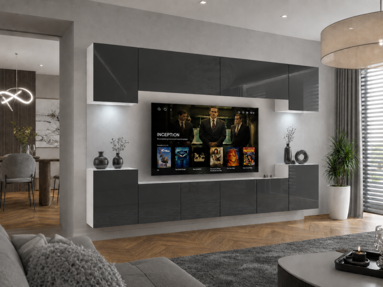 Szekrénysor 300 cm TV/RTV szürke fényes Gyártó IMP 4/5/W/S/0/0