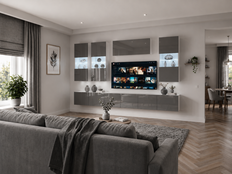 Szekrénysor 300 cm TV/RTV szürke fényes Gyártó IMP 5/5/W/S/0/0