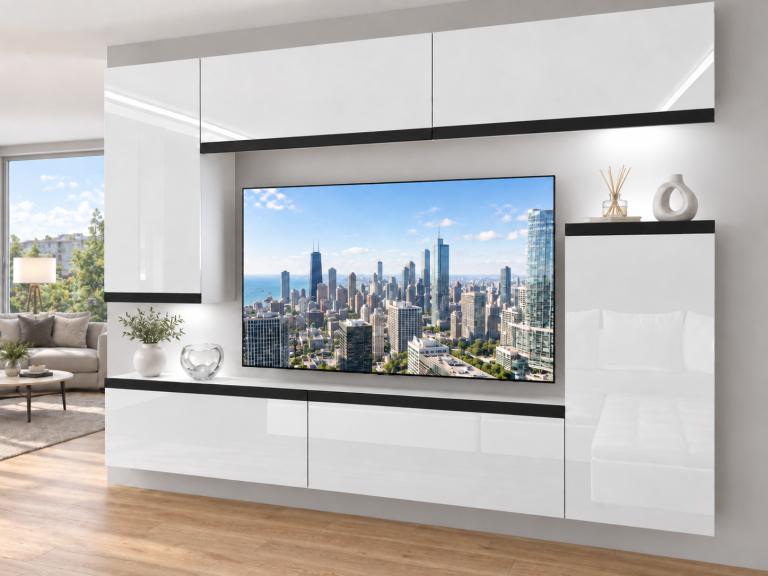 Nappali bútor Prestige 250 cm TV/RTV fehér fényes Gyártó IMP P Woody 8/5/W/W/0/0/CM