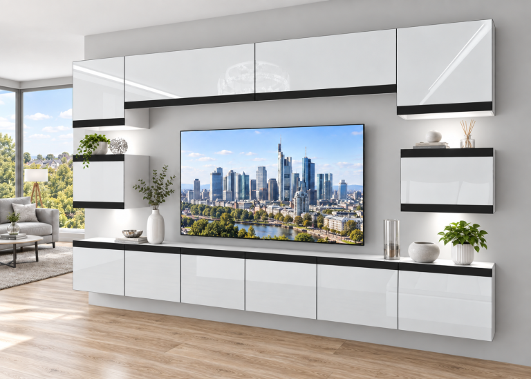 Nappali bútor Prestige 300 cm TV/RTV fehér fényes Gyártó IMP P Tarantino 3/5/W/W/0/0/CM