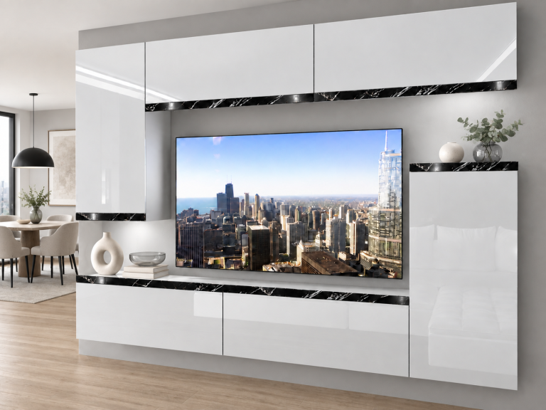 Nappali bútor Prestige 250 cm TV/RTV fehér fényes Gyártó IMP P Woody 8/5/W/W/0/0/CS