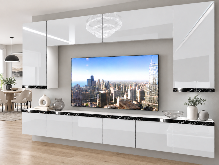 Nappali bútor Prestige 300 cm TV/RTV fehér fényes Gyártó IMP P Monroe 2/5/W/W/0/0/CS