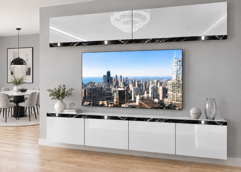 Nappali bútor Prestige 200 cm TV/RTV fehér fényes Gyártó IMP P Brando 6/5/W/W/0/0/CS