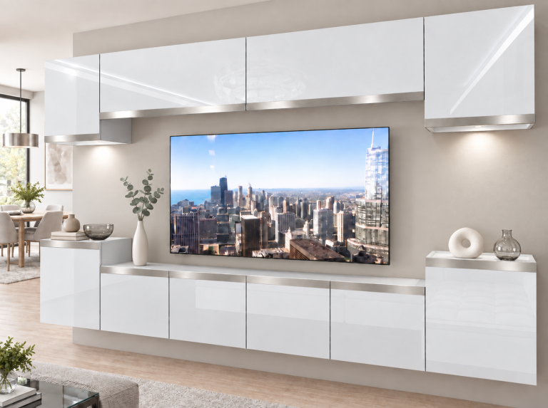 Nappali bútor Prestige 300 cm TV/RTV fehér fényes Gyártó IMP P Hepburn 4/5/W/W/0/0/SL