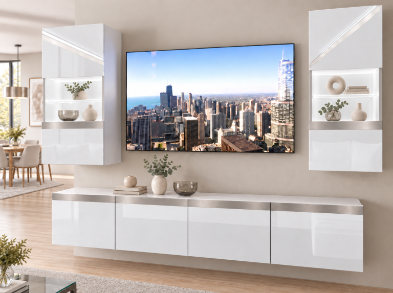Nappali bútor Prestige 200 cm TV/RTV fehér fényes Gyártó IMP P Keanu 7/5/W/W/0/0/SL