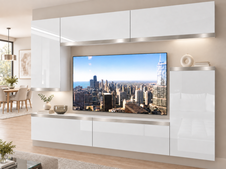 Nappali bútor Prestige 250 cm TV/RTV fehér fényes Gyártó IMP P Woody 8/5/W/W/0/0/SL