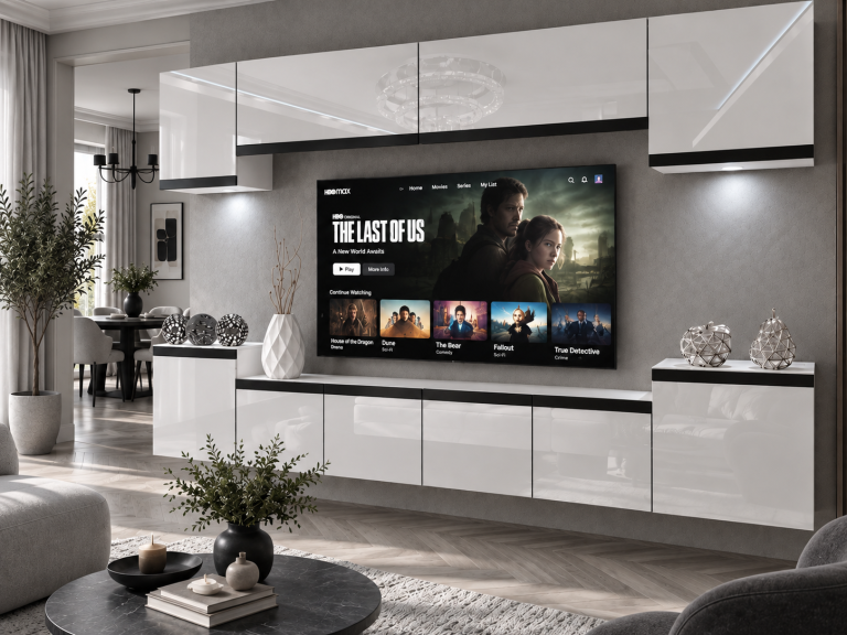 Nappali bútor Prestige 300 cm TV/RTV fehér fényes Gyártó IMP P Hepburn 4/5/W/W/0/0/CM