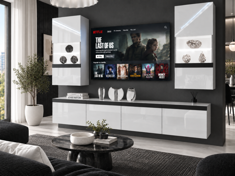 Nappali bútor Prestige 200 cm TV/RTV fehér fényes Gyártó IMP P Keanu 7/5/W/W/0/0/CM