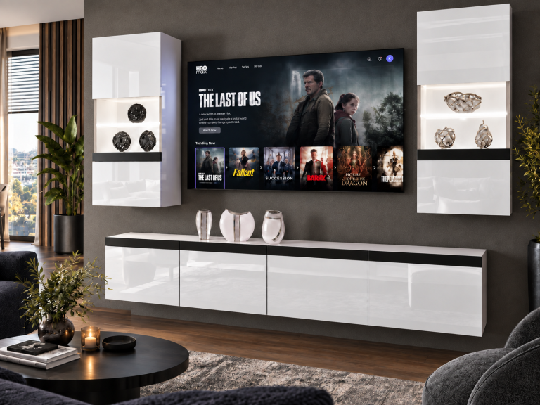 Nappali bútor Prestige 200 cm TV/RTV fehér fényes Gyártó IMP P Keanu 7/5/W/W/0/0/CM