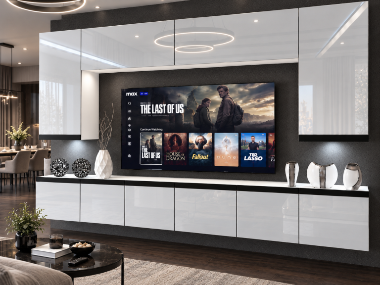 Nappali bútor Prestige 300 cm TV/RTV fehér fényes Gyártó IMP P Monroe 2/5/W/W/0/0/CM