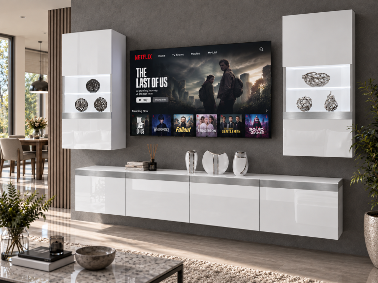 Nappali bútor Prestige 200 cm TV/RTV fehér fényes Gyártó IMP P Keanu 7/5/W/W/0/0/SL