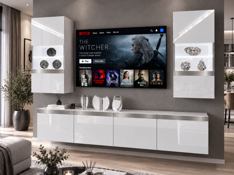 Nappali bútor Prestige 200 cm TV/RTV fehér fényes Gyártó IMP P Keanu 7/5/W/W/0/0/SL