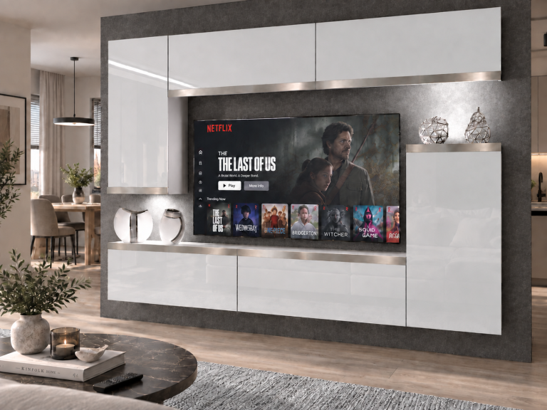 Nappali bútor Prestige 250 cm TV/RTV fehér fényes Gyártó IMP P Woody 8/5/W/W/0/0/SL